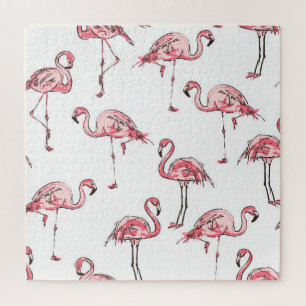 Flamingo Sketch: Tropisches Vintages Muster. Puzzle
