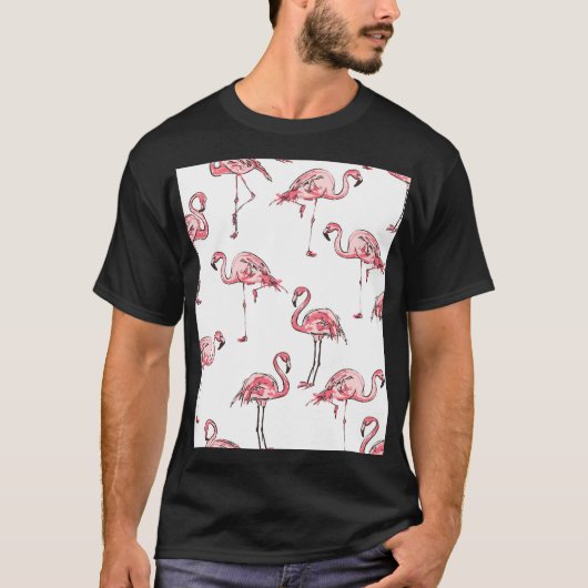 Flamingo Sketch: Tropisches Vintages Muster. T-Shirt (Vorderseite)