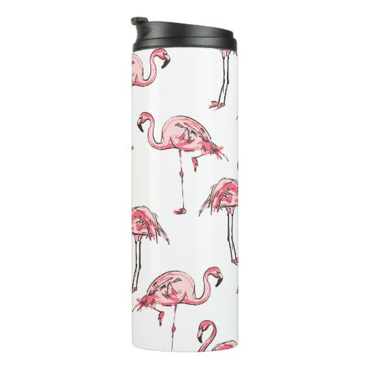 Flamingo Sketch: Tropisches Vintages Muster. Thermosbecher (Nach rechts gedreht)
