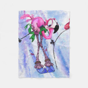 Flamingo Skier Baby Fleece Blanket