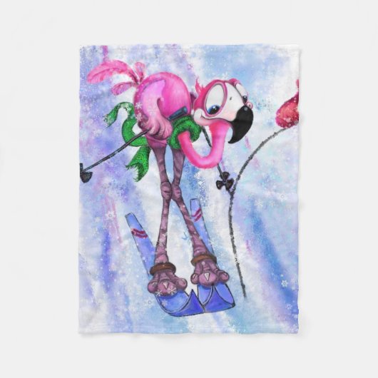 Flamingo Skier Baby Fleece Blanket (Vorderseite)