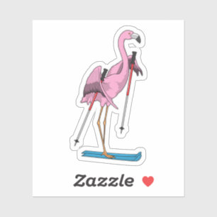 Flamingo Skier Ski Aufkleber