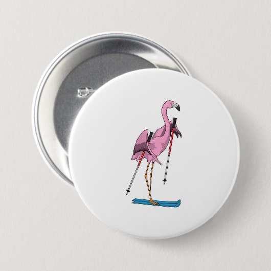 Flamingo Skier Ski Button (Vorne & Hinten)
