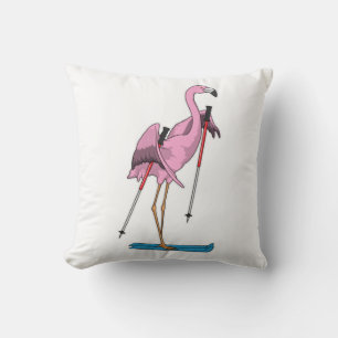 Flamingo Skier Ski Kissen
