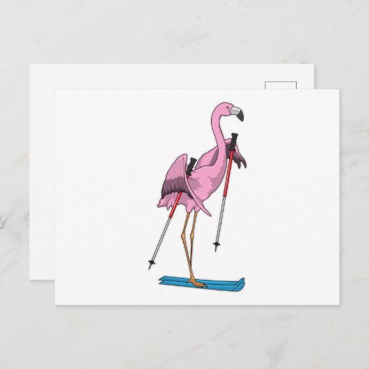 Flamingo Skier Ski Postkarte (Vorne/Hinten)