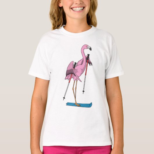 Flamingo Skier Ski T-Shirt (Vorderseite)