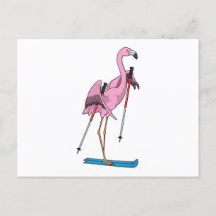 Flamingo Skifahrer Ski Postkarte