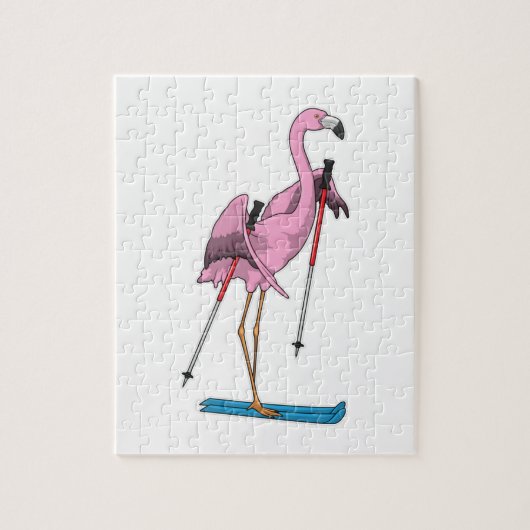 Flamingo Skifahrer Ski Puzzle (Vertikal)