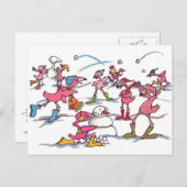Flamingo Snowball Fight Postcard Postkarte (Vorne/Hinten)