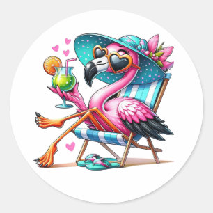 Flamingo Sommer cool Runder Aufkleber