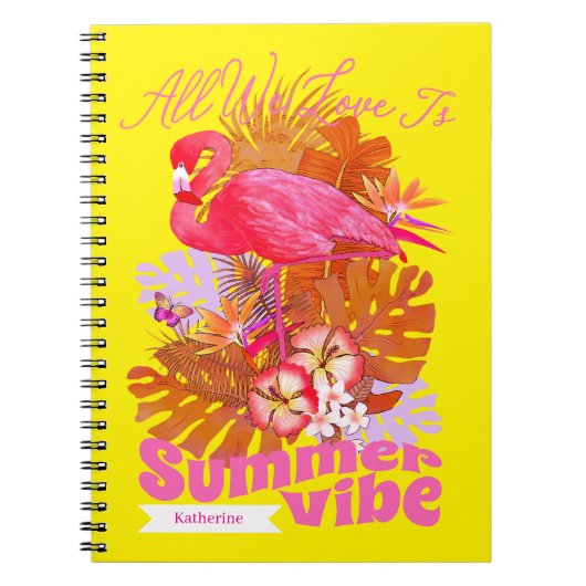 Flamingo Sommer Gelb Notizblock (Vorderseite)