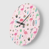 Flamingo Sommer: Lebhaftes Vogelmuster Große Wanduhr (Winkel)