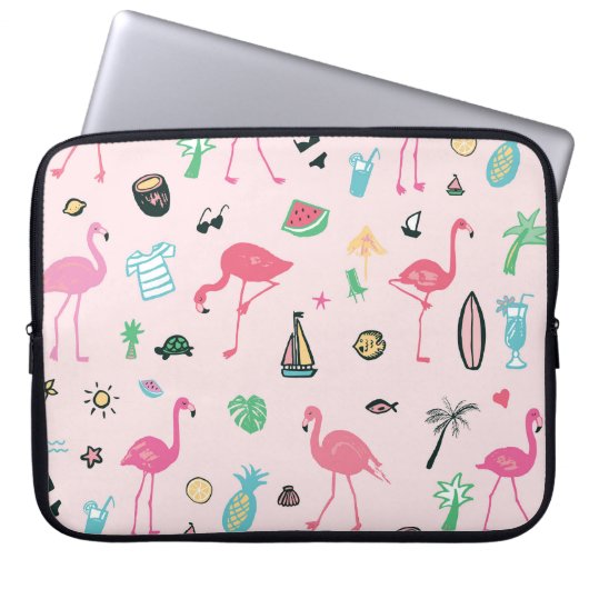 Flamingo Sommer: Lebhaftes Vogelmuster Laptopschutzhülle (Vorderseite)