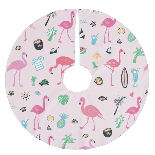 Flamingo Sommer: Lebhaftes Vogelmuster Polyester Weihnachtsbaumdecke (Vorderseite)