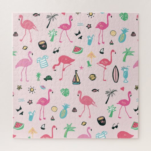 Flamingo Sommer: Lebhaftes Vogelmuster Puzzle (Vertikal)