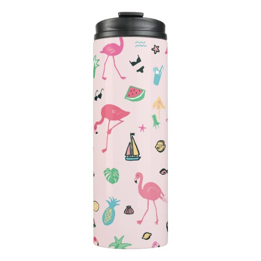 Flamingo Sommer: Lebhaftes Vogelmuster Thermosbecher (Vorderseite)