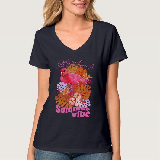 Flamingo Sommer Schwarz T-Shirt (Vorderseite)
