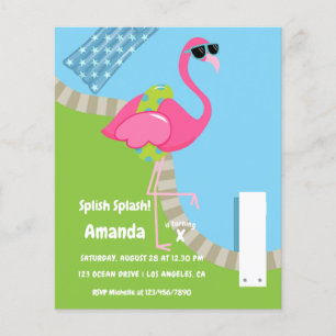 Flamingo Sommer-Splish-Splash-Kindergeburtstagsfei Flyer