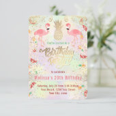 Flamingo Sommer tropischer Geburtstag Einladung (Stehend Vorderseite)