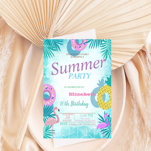Flamingo Sommerpool-Geburtstagsfeier Einladung