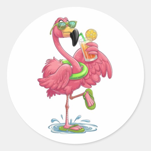 Flamingo Sommerurlaub Runder Aufkleber (Vorderseite)