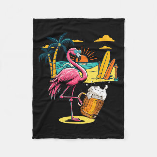 Flamingo Sonnenbrille Trinkt Bier Am Strand Lustig Fleecedecke