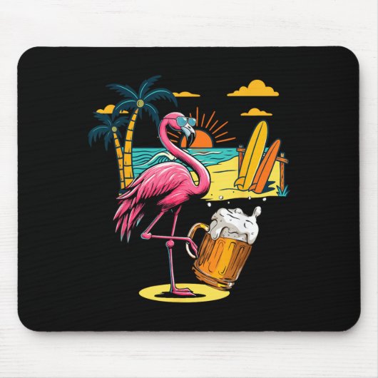Flamingo-Sonnenbrille trinkt Bier am Strand Lustig Mousepad (Vorne)