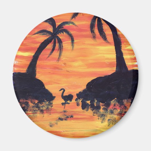 Flamingo-Sonnenuntergang-Kunst von EelKat Magnet (Vorne)