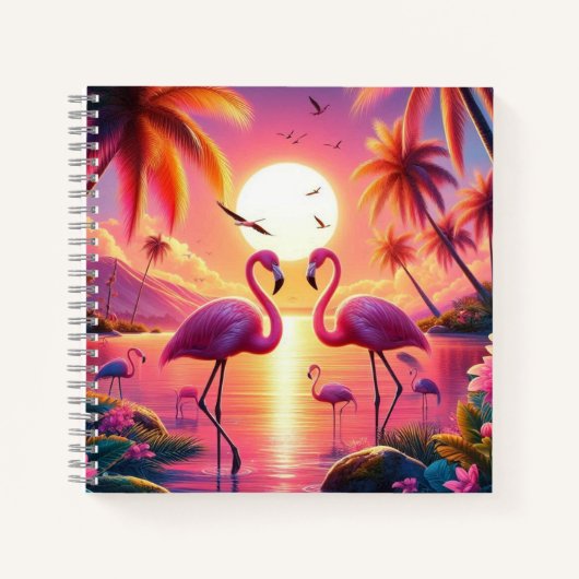 Flamingo Sonnenuntergang Notebook! Notizblock (Vorderseite)