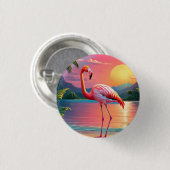 Flamingo Sonnenuntergang Tropischer Strand Button (Vorne & Hinten)