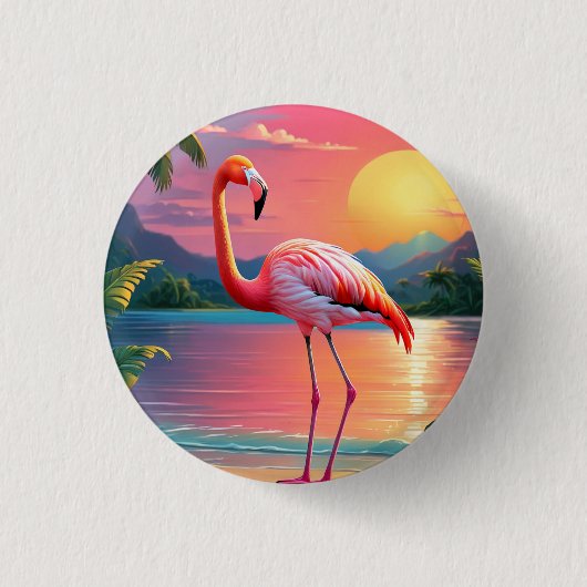 Flamingo Sonnenuntergang Tropischer Strand Button (Vorderseite)