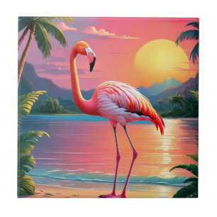 Flamingo-Sonnenuntergang Tropischer Strand  Fliese