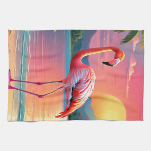 Flamingo-Sonnenuntergang Tropischer Strand Geschirrtuch