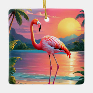 Flamingo-Sonnenuntergang Tropischer Strand Keramikornament