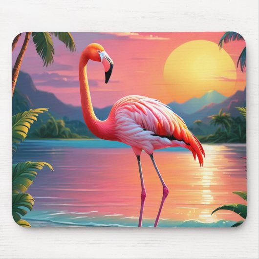Flamingo Sonnenuntergang Tropischer Strand Mousepad (Vorne)