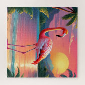 Flamingo Sonnenuntergang Tropischer Strand Puzzle (Horizontal)