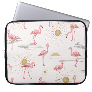 Flamingo Sonnenuntergang: Vintages Doodle-Muster. Laptopschutzhülle