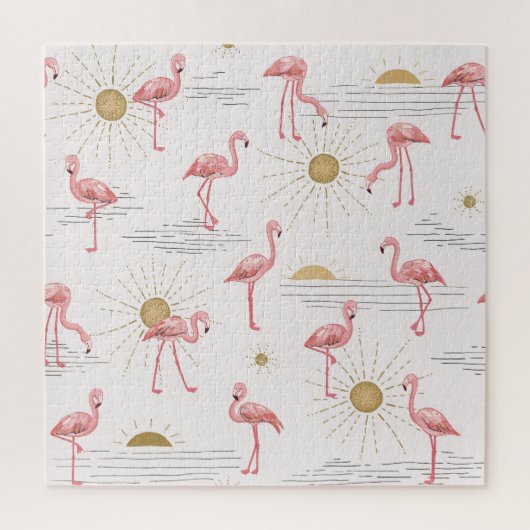 Flamingo Sonnenuntergang: Vintages Doodle-Muster. Puzzle (Vertikal)