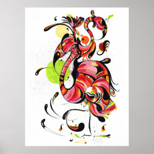 Flamingo-Sonnenuntergangsmalerei Poster