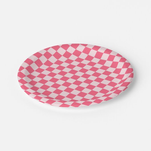 Flamingo sorbet checkerboard pattern pappteller (Schrägansicht)