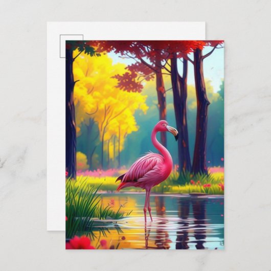 Flamingo Stehend im See-365476 Ankündigungspostkarte (Vorne/Hinten)
