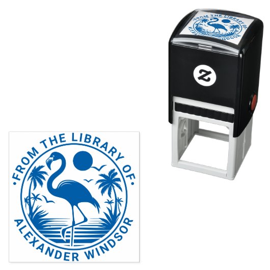 Flamingo Stehend, Palm Trees Library Book Name Permastempel (Beispiel)