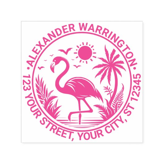 Flamingo Stehend Palm Trees Sun Namensadresse Permastempel (Design)