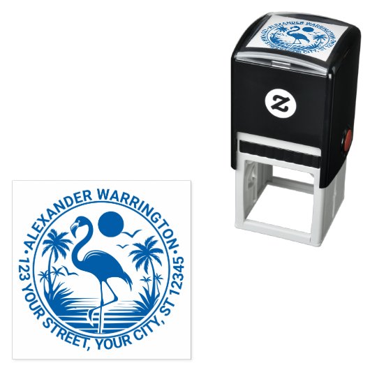Flamingo Stehend, Palmen Bäume Name Rücksendeadres Permastempel (Beispiel)