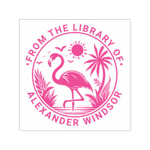 Flamingo Stehende Palmen Sonne Bibliotheksbuch Nam Permastempel