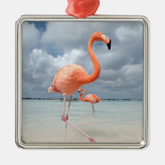 Flamingo-Strand Aruba Ornament Aus Metall (Vorne)