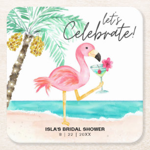 Flamingo-Strand-Cocktail Tropicale Brautparty Rechteckiger Pappuntersetzer