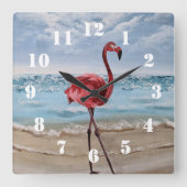 Flamingo Strand Quadratische Wanduhr (Vorderseite)