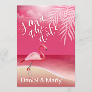 Flamingo Strand Save the Date   rosa Einladung