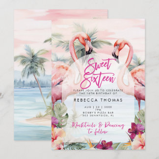 Flamingo Strand süß 16 Party Einladungen